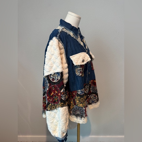 POL Denim Jacket with Lace and Patterned Accents - Picture 2 of 5